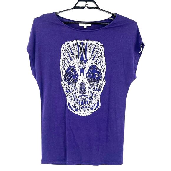 Umgee  Studded Skull Tee Top Sz S Boho Rocker Street Goth Festival Embroidered - Picture 1 of 11